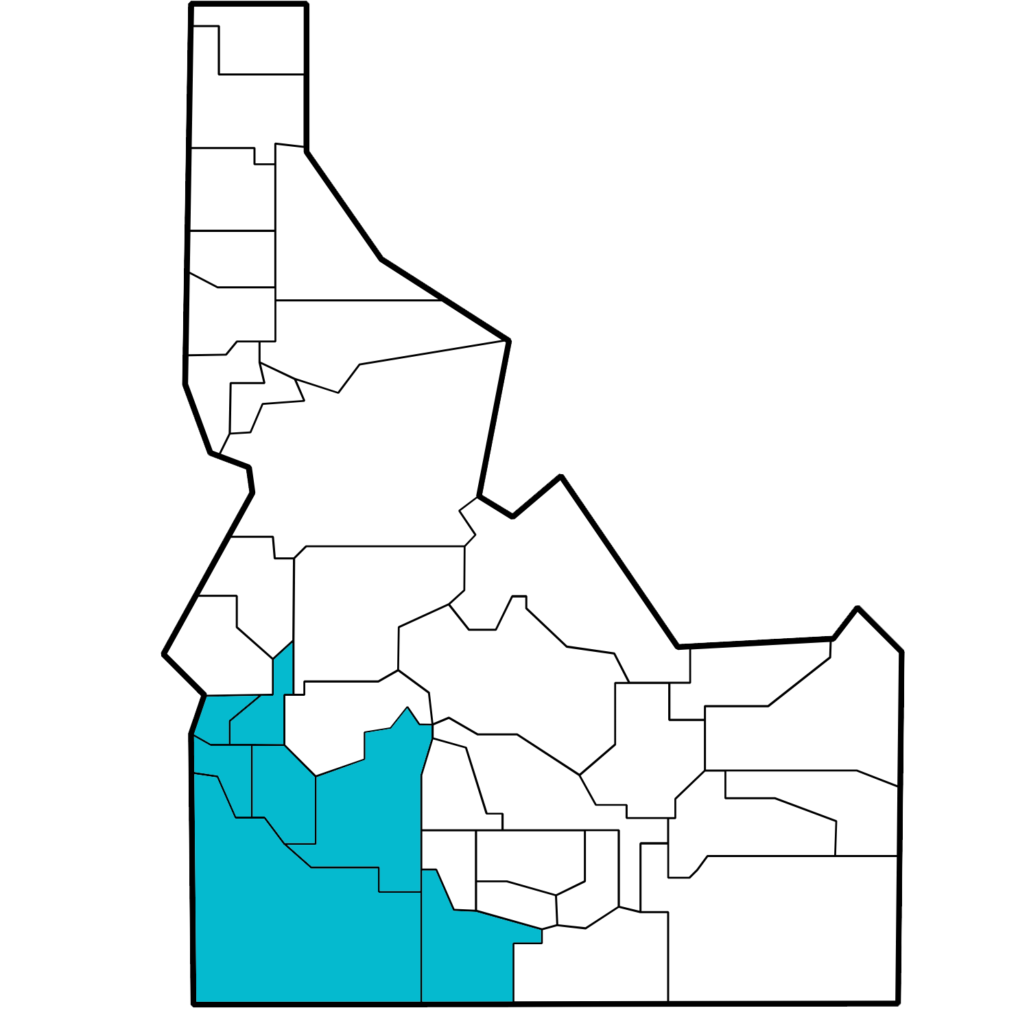boise idaho service areas counties highlighted